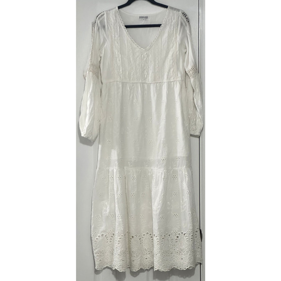 Debbie Katz South Beach White Ivory Maxi Dress XS Eyelet Boho Cottagecore Chic - Picture 1 of 16